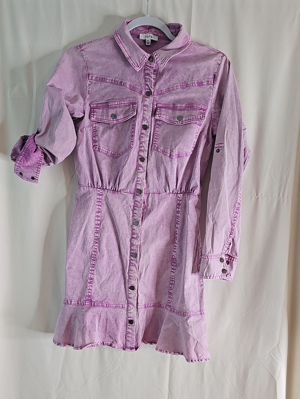 Fate Girls' Lavender Button-Front Denim Dress